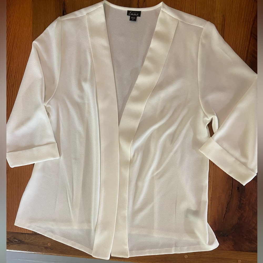 Simply Emma Classic Ivory Stretch Open Front Lightweight Elegant Jacket,…